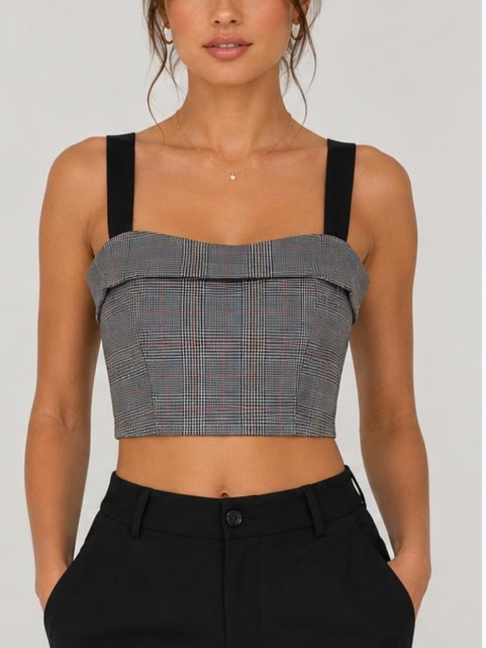 Plaid Crop Bustier Top | Adjustable Bow Tie Back Corset Tank